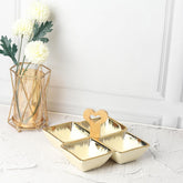 Cream Ceramic Quad-Part Serving Platter with Bamboo Handle & Gold Rim – Stylish Divided Snack Tray